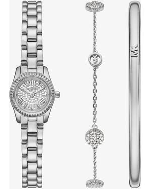 Michael Kors Mk Petite Lexington Pavé-Tone Watch And Jewellery Gift Set - White
