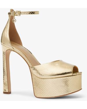 Michael Kors Martina Metallic Snake Embossed Leather Peep-toe Platform Pump