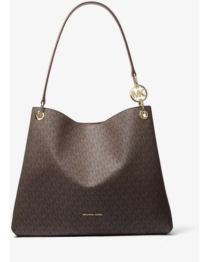 Michael Kors Outlet Mk Christina Large Signature Logo Shoulder Bag - Brown