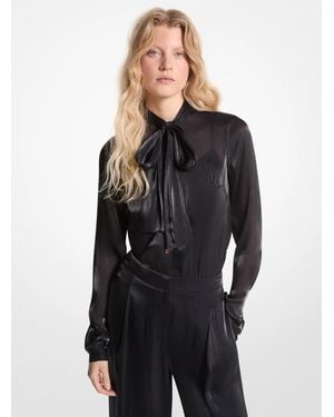 MICHAEL Michael Kors Mk Crinkled Metallic Georgette Tie-Neck Blouse - Black