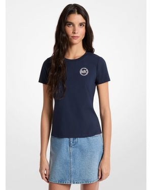 Michael Kors Outlet Mk Embellished Logo Stretch Cotton Jersey T-Shirt - Blue