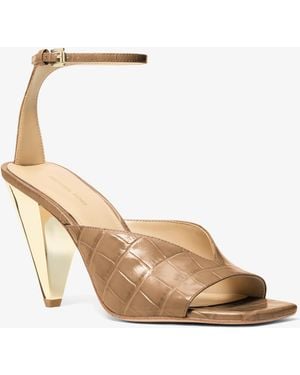 MICHAEL Michael Kors Mk Electra Crocodile Embossed Leather Sandal - Natural
