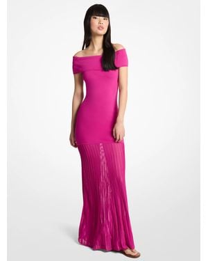 MICHAEL Michael Kors Mk Pleated Stretch Knit Off-The-Shoulder Maxi Dress - Pink