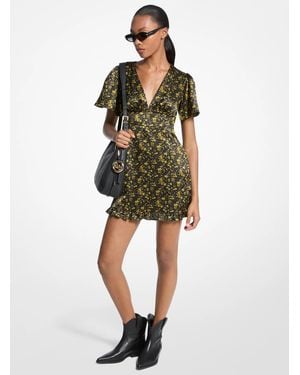 MICHAEL Michael Kors Mk Floral Print Hammered Satin Dress - Green