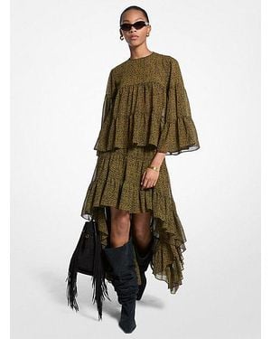 MICHAEL Michael Kors Mk Paisley Print Georgette High-Low Tiered Skirt - Natural