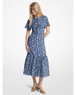 MICHAEL Michael Kors Floral Print Viscose And Silk Blend Midi Dress - Blue