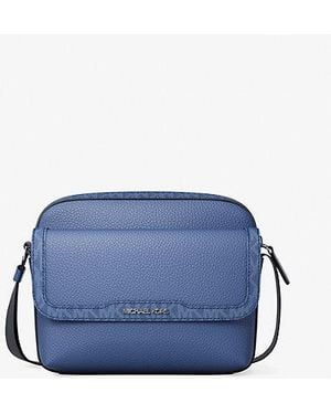 Michael Kors Cooper Medium Pebbled Leather And Signature Logo Camera Crossbody Bag - Blue
