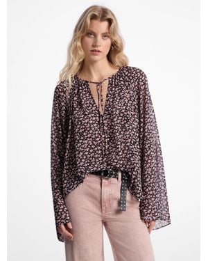 MICHAEL Michael Kors Mk Floral Georgette Flared Sleeve Blouse - Pink