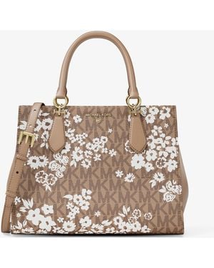 Michael Kors Marilyn Medium Printed Signature Logo Satchel - Brown