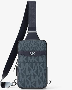 Michael Kors Outlet Mk Cooper Small Signature Logo Sling Pack - Blue