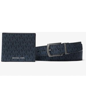 Michael Kors Outlet Mk Signature Logo Billfold Wallet And Belt Gift Set - White