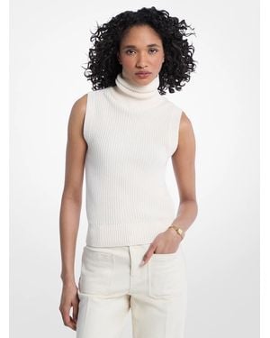 MICHAEL Michael Kors Mk Sleeveless Wool Blend Polo Neck Top - White