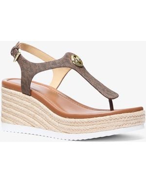 MICHAEL Michael Kors Val Signature Logo Thong Wedge Sandal - Natural