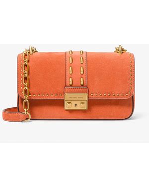 Michael Kors Tribeca Small Studded Suede Shoulder Bag - Orange