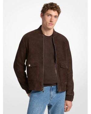 Michael Kors Mk Suede Bomber Jacket - Brown