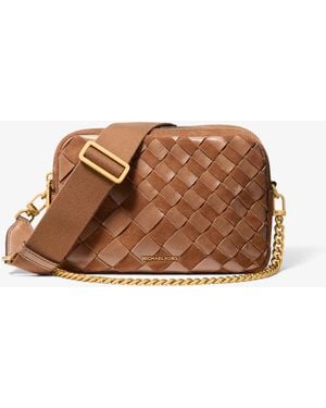 MICHAEL Michael Kors Mk Bryant Medium Woven Suede Camera Crossbody Bag - Brown