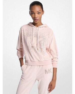 Michael Kors Embellished Logo Velour Hoodie - Pink
