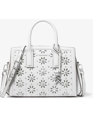Michael Kors Mk Laila Small Embellished Laser Cut Leather Satchel - White