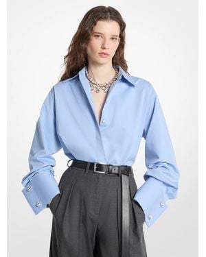 Michael Kors Michael Kors Frayed Cotton Poplin French Cuff Shirt - Blue