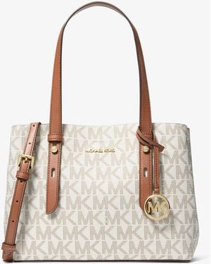 Michael Kors Outlet Mk Mel Small Signature Logo Tote Bag - White