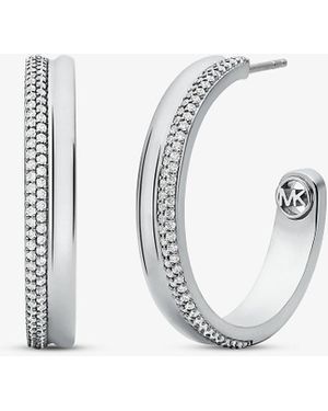 Michael Kors Mk Precious Metal-Plated Brass Pavé Hoop Earrings - White