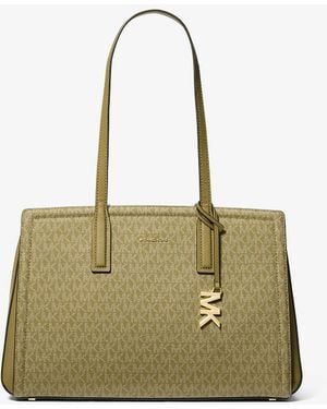 Michael Kors Mk Laila Medium Signature Logo Tote Bag - Natural