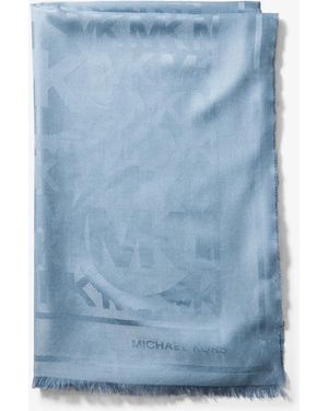 Michael Kors Outlet Mk Logo Jacquard Scarf - Blue