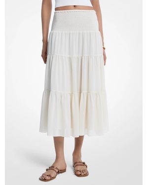 Michael Kors Smocked Georgette Tiered Skirt - White