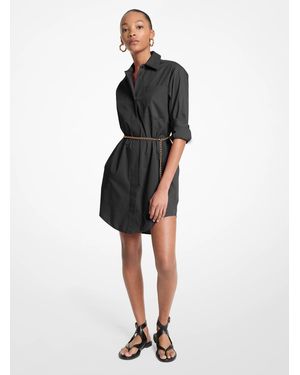 MICHAEL Michael Kors Mk Stretch Cotton Belted Shirtdress - Black