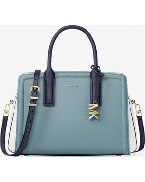 MICHAEL Michael Kors Mk Laila Medium Color-Block Pebbled Leather Satchel - Blue