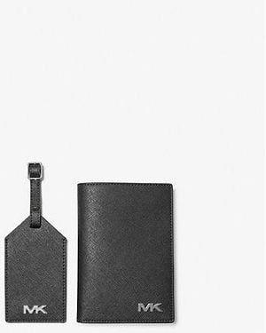 Michael Kors Saffiano Leather Passport Case And Luggage Tag Gift Set - Black