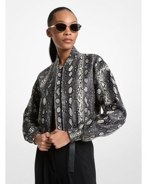 MICHAEL Michael Kors Mk Snake Embossed Leather Blouson Jacket - Grey