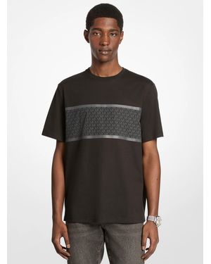Michael Kors Mk Signature Logo Striped Cotton T-Shirt - Black