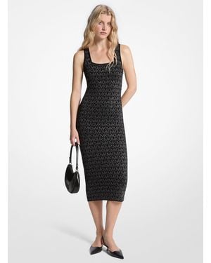 MICHAEL Michael Kors Metallic Logo Jacquard Midi Dress - Black