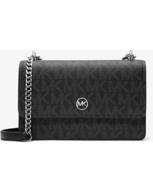 Michael Kors Outlet Mk Abbott Medium Signature Logo Shoulder Bag - Black