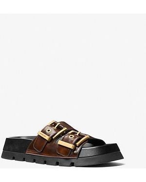 Michael Kors Colby Burnished Leather Flat Sandal - Black