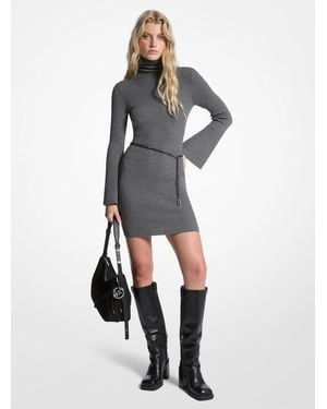 Michael Kors Wool Blend Belted Mini Dress - White
