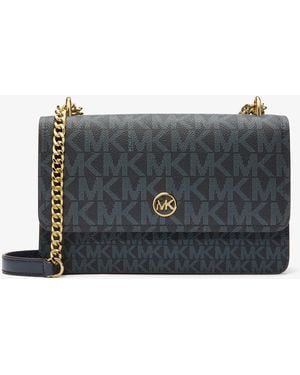 Michael Kors Outlet Mk Abbott Medium Signature Logo Shoulder Bag - Grey