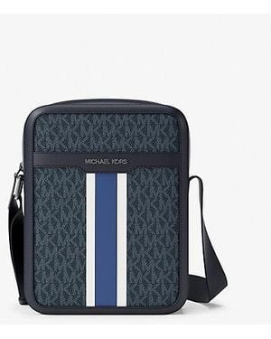Michael Kors Cooper Striped Signature Logo Flight Bag - Blue