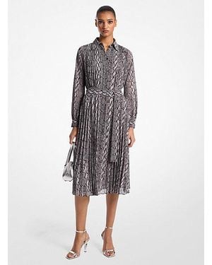 Michael Kors Snake Print Georgette Pleated Shirtdress - Black