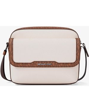 Michael Kors Cooper Medium Pebbled Leather And Signature Logo Camera Crossbody Bag - Gray