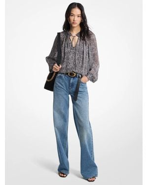 Michael Kors Metallic Printed Georgette Blouse - Blue