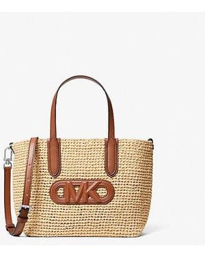 MICHAEL Michael Kors Mk Eliza Extra-Small Empire Logo Straw Tote Bag - Natural