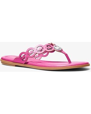 Michael Kors Janie Perforated Logo Leather Sandal - Pink