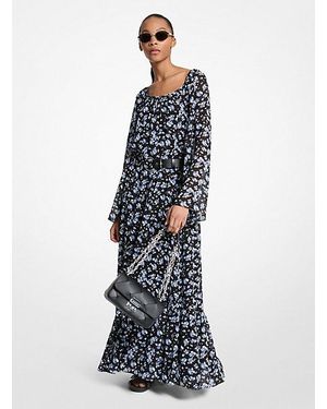 Michael Kors Mk Belted Floral Georgette Maxi Dress - Blue