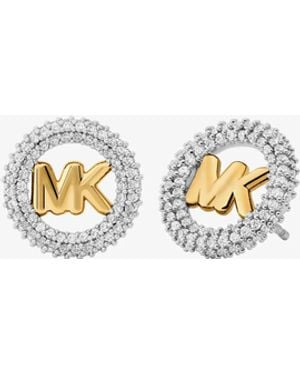 Michael Kors Small Pavé Logo Charm Two-Tone Stud Earrings - White