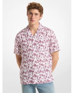 Michael Kors Mk Floral Print Linen Camp Shirt - Red