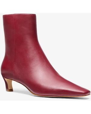 Michael Kors Smooth Leather Kitten Heel Ankle Boots - Red
