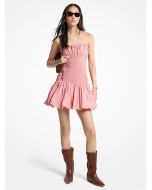 Michael Kors Smocked Cotton Poplin Bubble-Hem Dress - Pink