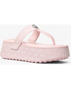 MICHAEL Michael Kors Michael Kors Koya Signature Logo Denim Platform Flip Flop - Pink